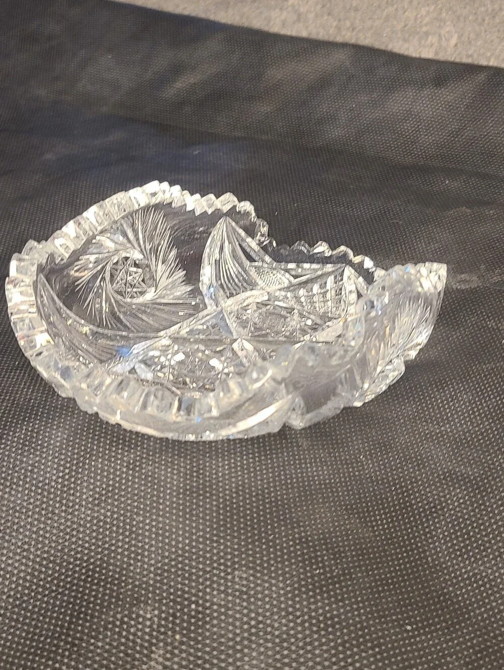 Antique ABP American Brilliant Period Cut Crystal Ornate Oval Dish Vintage